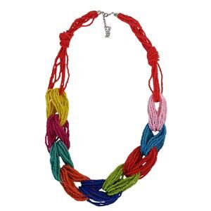 Multicolor Womens Beaded Necklace Braided Jewelry Statement Necklace Red